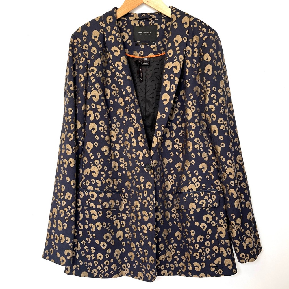 Scotch & Soda Navy & Tan Leopard Blazer polly/Viscose size L lined
